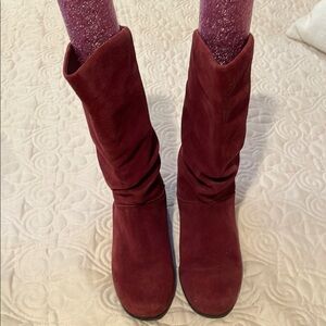 Women's Burgundy Real Suede Leather Boots